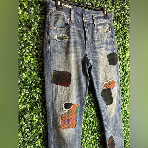 Polo Ralph Lauren Women's Astor Slim Boyfriend Repaired Patch Indigo Blue Jeans - Picture 2 of 16